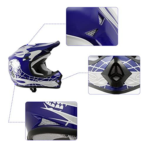 MXJ Gear Kids Motocross Helmet F001 - DOT Approved Youth Dirt Bike/ATV Helmet With Goggles & Gloves (Sizes S-XL)