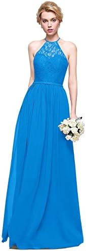 Loffy Women's Elegant Sleeveless Long Chiffon Bridesmaids Dress Ocean Blue Size 4