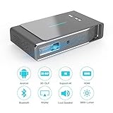 TOUMEI Video Projector, 3D DLP 1080P HD, 3800 Lumens, Wireless Screen Share for iOS iPhone iPad Android Bluetooth 4.0 Keystone Correction, HDMI/TF/USB, No Built-in battrery, with Free 3D Glasses