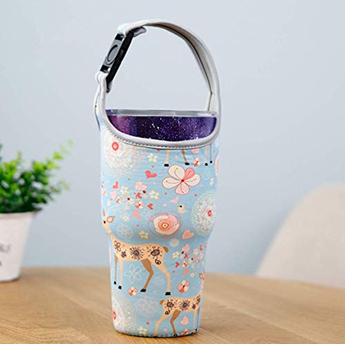 YouZi Tumbler 30 oz Carrier Handle Bag w/Shoulder Strap Fit for Rtic, Atlin, Ozark Trail,YETI Rambler 30 oz Insulated Tumbler Coffee Cup (Blue-Deer) - Thumbnail 7