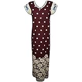 Womens Caftan Maxi Dress Neck Embroidered Cotton Summer Kaftan Nightgown Beach Dress L (Maroon, Beige)