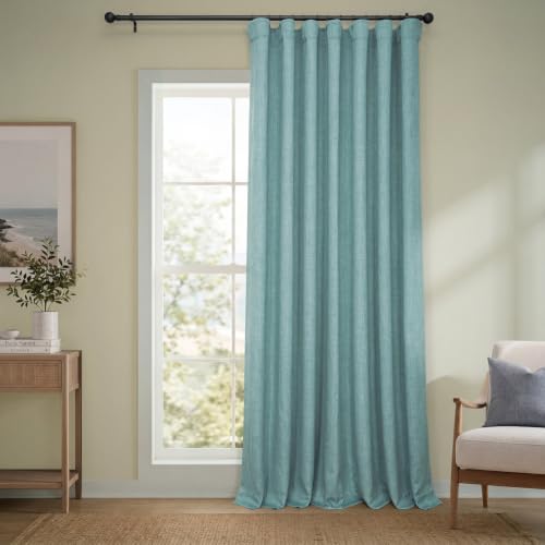 HPD Half Price Drapes Faux Linen Textured Room Darkening Curtains for Bedroom 120 Inches Long (1 Panel), 100W X 120L Extra Wide Curtains for Living Room Home Decor, Sea Thistle