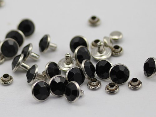 7mm Jet Black H101 Acrylic Rhinestone Rivets For Garments - 25 Pieces