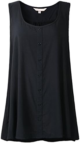 Lanmo Women Sleeveless Shirt Summer Plus Size Tank Top Viscose Black Loose Vest