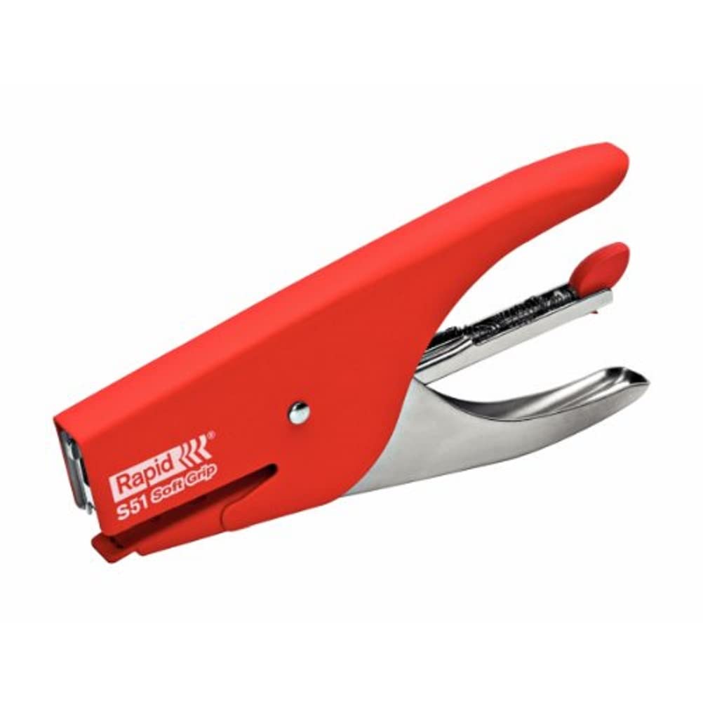 Rapid Supreme S51 Stapling Pliers, 15 Sheet Capacity, Uses No. 21 Staples, Soft Grip, Metal and Rubber, Red, 10538747