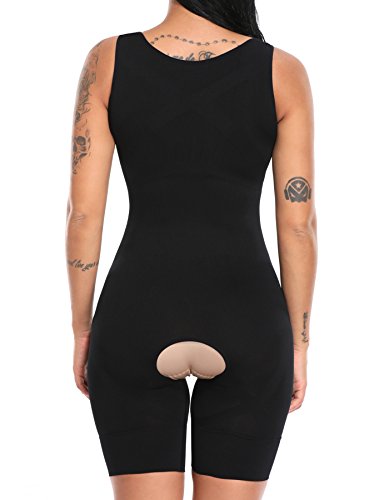 SLIMBELLE Women's Seamless Body Briefer Full Body Shaper Open Bust Mid Thigh Bodysuit with Firm Tummy Control-Black-2XL&3XL