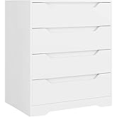 HOSTACK White Dresser, 4 Drawers Dresser, Modern Chest of Drawers with Cut-Out Handles, Small Dressers with Drawer, Wood Make