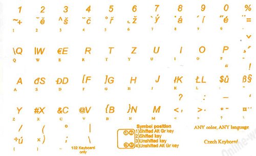 CZECH KEYBOARD STICKERS TRANSPARENT YELLOW LETTERS FOR ANY LAPTOP COMPUTER PC DESKTOP NOTEBOOK