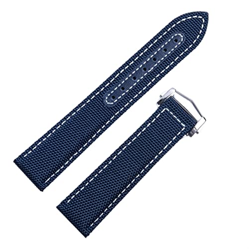 YEXIONGYAN For Omega Strap Seamaster 300 AT150 Fabric Leather AQUA TERRA 150 Watchband Deployment Buckle 20mm 22mm Nylon Canvas Watch Band(Color:Blue Silver Buckle,Size:20mm)