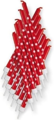 Red &amp; White Polka Dot Party Candles &amp; Holders x 12 by Anniversary House