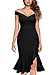 Knitee Women's Vintage Off Shoulder V-Neck Evening Party Cocktail Ruffles Slit Formal Dress