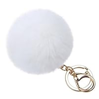 SUPPION Furry Metal Pompom Ball Keychain Bag Plush Car Key Ring Pendant (White)