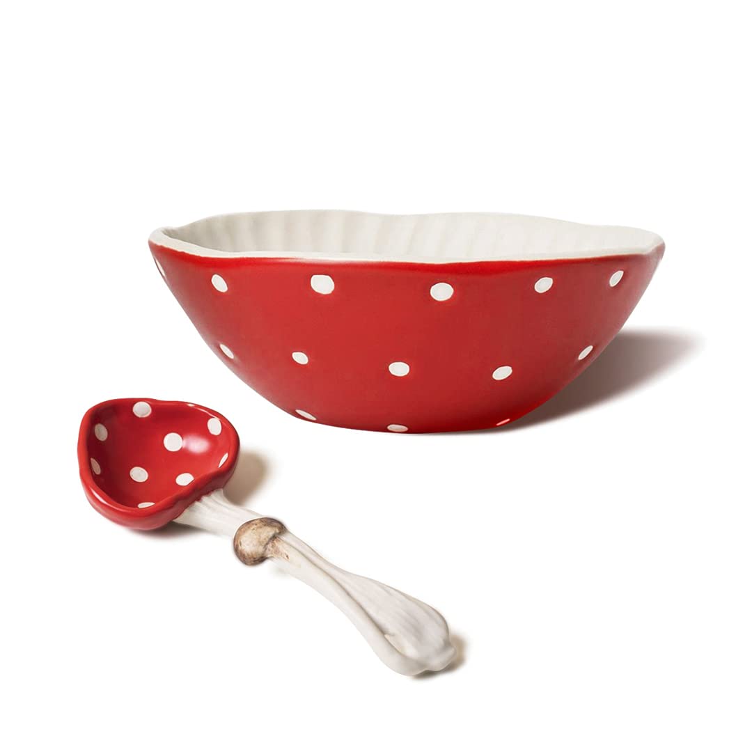 RESVUGA Mushroom 5.8'' Salad Bowls - Safety Matt Ceramics Soup Bowls, Pair with Cute Mushroom Spoon- Use for Noodles, Rice, Pasta & More.