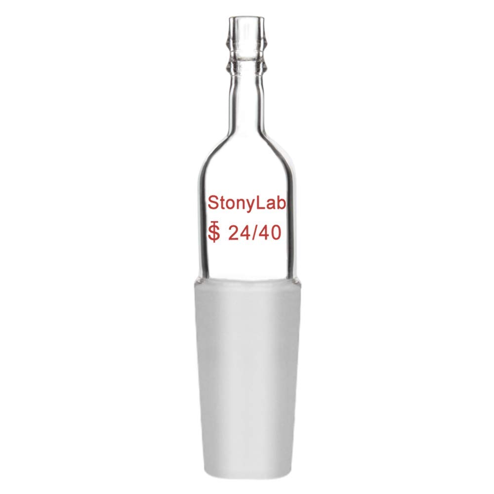 StonyLab Glass Straight Inlet Adapter with 24/40 Male Glass Joint and 10mm Hose Connection Lab Glassware, 1 Pack