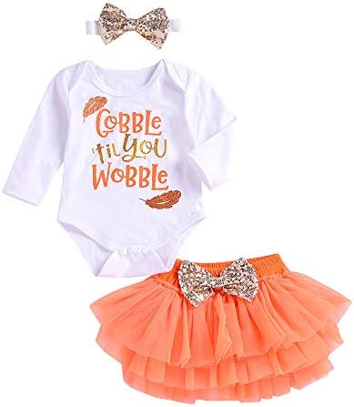 Kehome Baby Girls Outfits My First Thanksgiving/Christmas Clothes 3pc Romper with Tutu Dress and Headband Sets