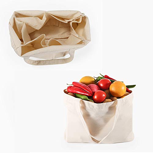 NAECOUS Canvas Grocery Shopping Bags with Bottle Sleeves, 10 oz Heavy Duty & Premium Reusable Cloth Totes, Washable&Durable&Eco-Friendly Wine Totes with Handles (2 Bags)