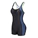 Lemef One Piece Swimsuit Boyleg Sport Swimwear for Women Black and Navy