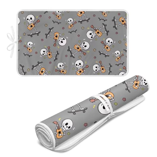 Wetoricau Skull Guitar Grey Print Ironing Mat Blanket Heat Resistant Small Ironing Board Thick Ironing Pad Ironing Board Alternative Cover(31.5 x 19.7 inches)