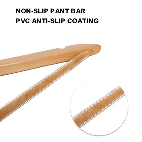 JS HANGER Coat Hanger Wooden Suit Hanger with Non Slip Pants Bar and Cut Notches - Natural, Set of 20