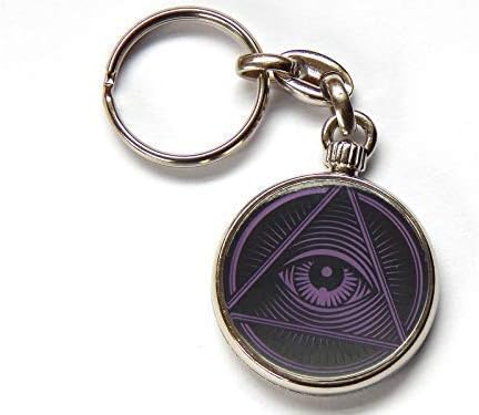 EYE OF PROVIDENCE Illuminati Quality Chrome Keyring Picture Both Sides Choose a Colour (Purple)