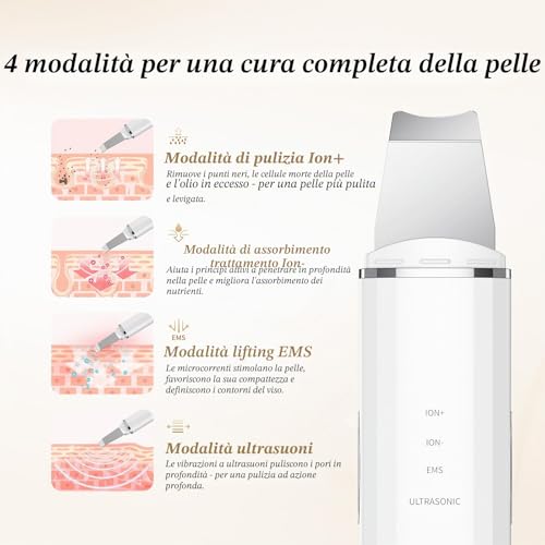 ANLAN Professional Ultrasonic Facial Cleansing Skin Scrubber for Deep Cleansing the Face Peeling and Care, 4 Modes Blackhead Removal, USB Rechargeable