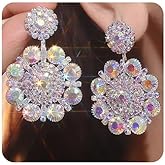 Jumwrit Shiny Rhinestone Long Dangle Drop Earrings Sparkle Colorful Flower Crystal Big Hoop Stud Earrings Chunky Geometry Chandelier Earrings Fashion Statement Jewelry Gift for Women Girls