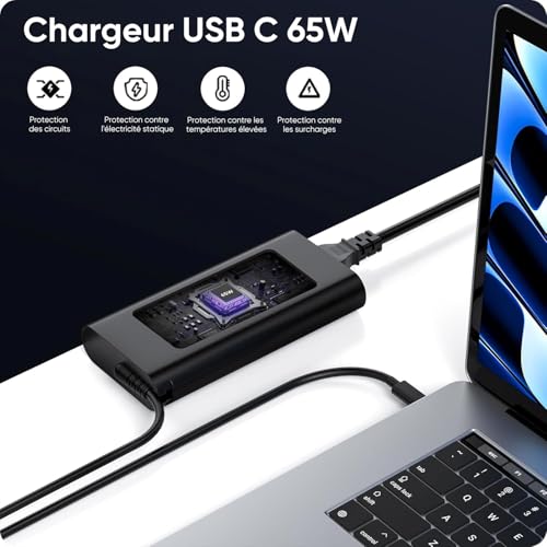 65W USB C Charger Power Supply for Dell Latitude 5320 5420 5430 5440 5450 5520 5530 5540 5550 7420 7430 7440 7330 7340 e5430 e5430 Inspiron 14 16 7430 620 Chromebook 3100 XPS 13 Type C Adapter