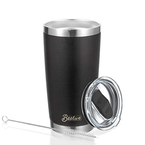 4 Pack 20oz Vacuum Insulated Tumblers, Bastwe Double Wall Stainless Steel Travel Mug with Lid and Straw for Home, Office, School, Works Great for Ice Drink, Hot Beverage (Black)