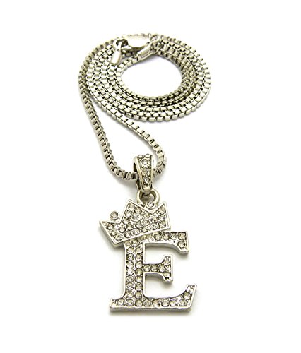 CBC Crown Rhinestone Studded Crown Small Initial Alphabet Letter Pendant Necklace 24" Box Chain Necklaces in Gold Tone or Silver Tone