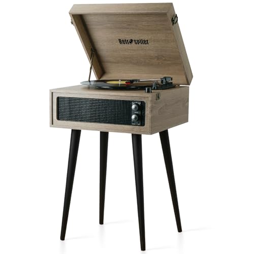 3 Speed Turntable, Bluetooth Disc Turner with Built-in Speakers and Detachable Legs, USB Playback and Vinyl USB Recorder, Oatmeal