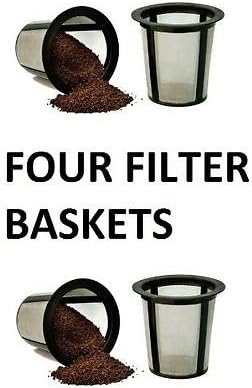4 ValueCafe Filter Baskets for Keurig Cuisinart My K-Cup Style Filters Reusable, Permanent Stainless Steel