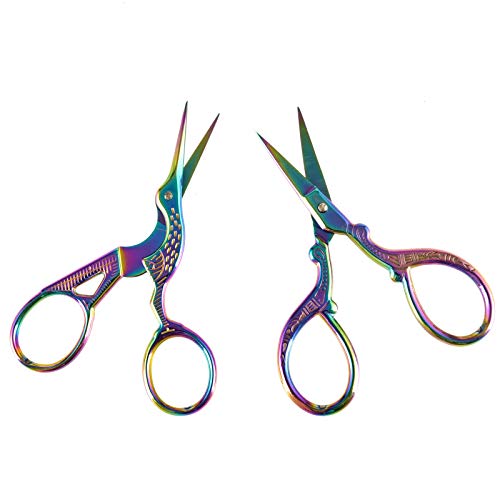 AQUEENLY Embroidery Scissors, Stainless Steel Sharp Stork Scissors for Sewing Crafting, Art Work, Threading, Needlework - DIY Tools Dressmaker Small Shears - 2 Pcs (3.6 Inches, Rainbow) - Thumbnail 6