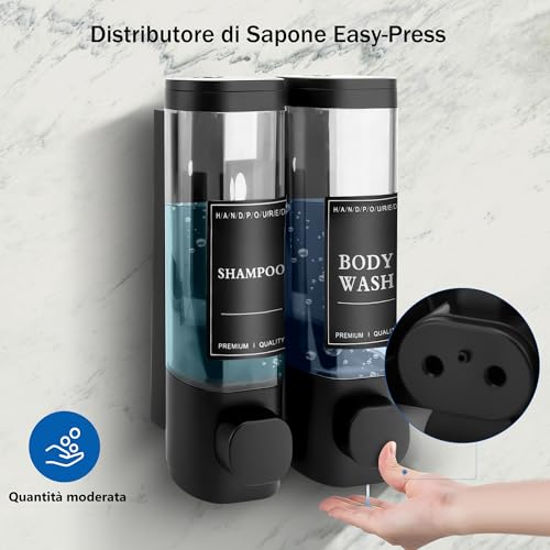 MEKOTRIN Bathroom Soap Dispenser, Wall Mounted Soap Dispenser with Waterproof Label for Kitchens Bathrooms (Black, 2 x 300 ml)