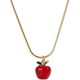 Dtja Tiny Apple Pendant Necklace for Women Gold-Toned Dainty Stainless Steel 3D Fruit Leaf Thin Snake Chain Necklaces Adjustable Christmas Eve Homecoming Teacher Appreciation Jewelry 18 inch