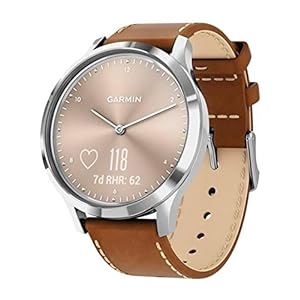 Garmin vivomove HR, Hybrid Smartwatch for Men and Women,Reminders, Silver with Tan Italian Leather