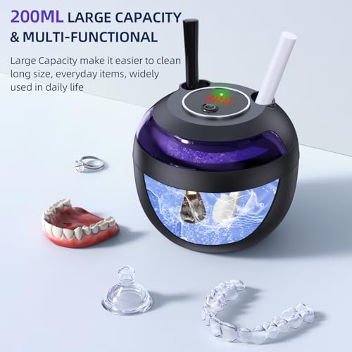 Ultrasonic Retainer Cleaner, Opilea 45kHz Retainer Cleaner Machine, 4 Modes Ultrasonic for Dentures, Nightguards, Sport Mouth Guards, Braces, Toothbrush Heads, Jewelry