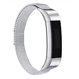 Konikit Fitbit Alta HR and Alta Bands Metal, Milanese Stainless Loop Steel Adjustable Replacement Accessory Metal Band for Fitbit Alta HR and Alta Fitness Wristband (Silver)