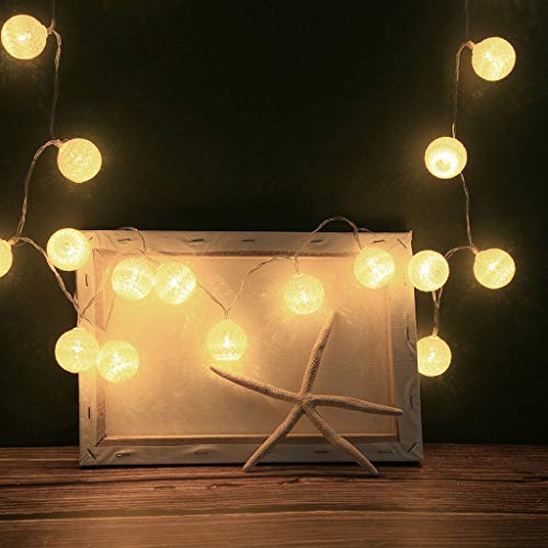 Akabsh Cotton Ball Fairy String Lights 20 LED Cotton Remote Control String Lights Decor String Lamp for Party Home Room