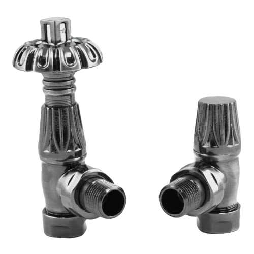 Excel Home Thermostatic Radiator Valves - Traditional Design 1/2" x 15mm Metal Head Radiator Valves - Westminster Black Nickel