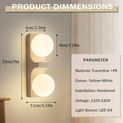 Lámpara de pared estilo wabi-sabi japonés,Aplique regulable con pantalla de piedra natural,Luz de pared vintage de base G4,Lampara de pared dormitorio,Iluminacion para sala,comedor,pasillo (F)