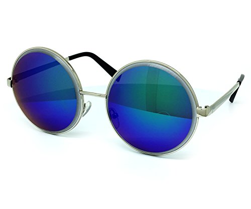 O2 Eyewear 6013 Premium Oversize Vintage Hippie Retro Round Circle Womens Mens Mirror Sunglasses (Premium Round, TURQUOISE)