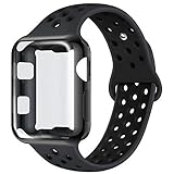 ADWLOF Compatible with Apple Watch Band with Case 42mm, Silicone Replacement Strap with Screen Protector Cover for Wristband for iWatch Series 3/2/1, Nike+, Sport, Edition,S/M,M/L,Anthracite Black