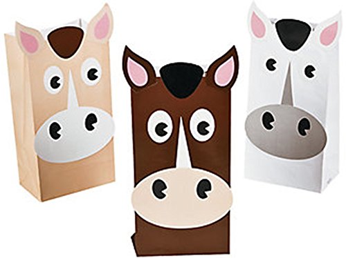 Set of 12 Horse Theme Treat Bags in Beige, Brown and White