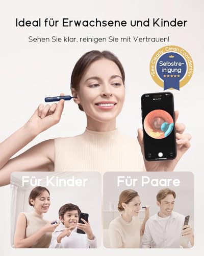 BEBIRD Earsight Plus R37R Kit De Ferramentas Para Limpeza e Remoção De Cera Do Ouvido, Câmera Otoscópica Flexível Com Luz, Pinça Sem Fio Para Remoção De Cera Do Ouvido (Azul)