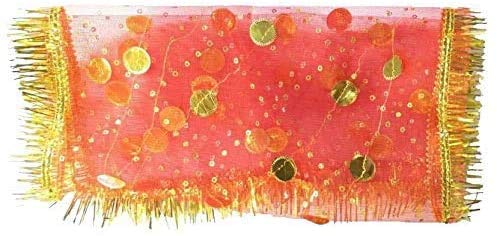 Proficient Enterprises Mata Devi Chunni with Golden Embroidery and Lace for Hindu Puja (45x22cm) with Cotton Wicks & Moli