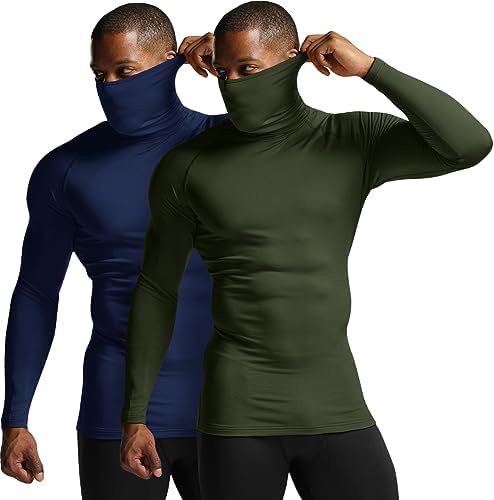 Men's Compression Shirts 2-3 Pack - Long Sleeve Mock Neck Workout Base Layers