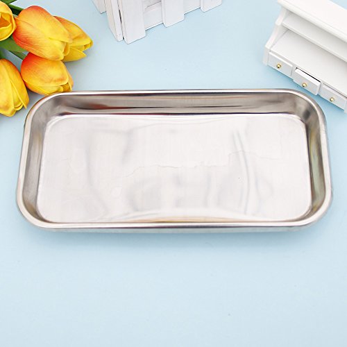 ICYANG Small Stainless Steel Square Medical Surgical Instrument Tray Oral Dental Dish Lab Instrument Tools(8.85 x 4.52 x 0.78inch)