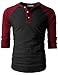 H2H Men's Slim Fit Color Blocked Three-Quarter Sleeve Baseball Jersey Knit Shirt BLACKWINE US L/Asia XL (CMTTS0174)