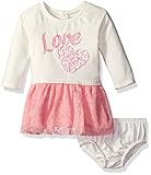 Kensie Baby Girls' French Terry and Tulle Dress, Vanilla, 24M