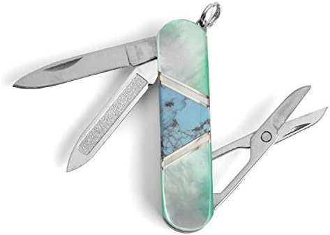 Santa Fe Stoneworks Scissors Pocket Knife, Turquoise and Mother of Pearl